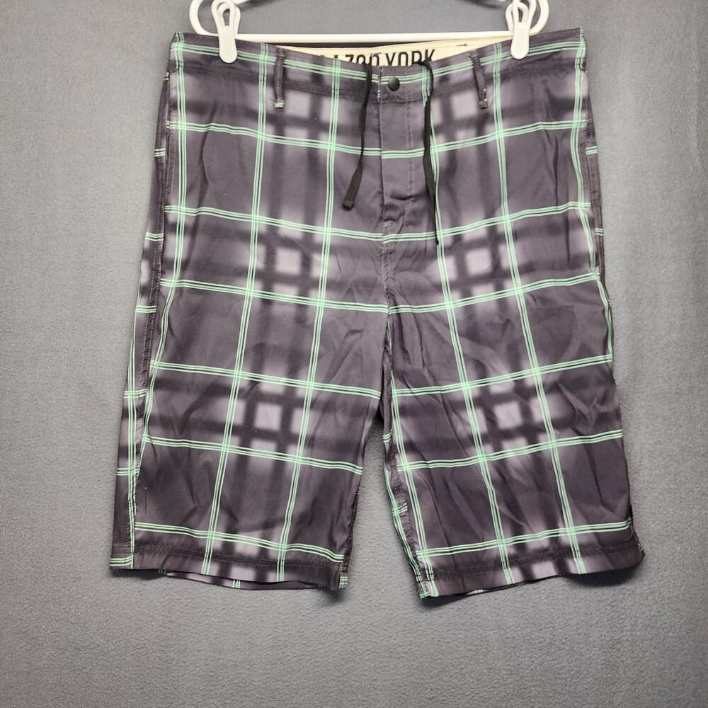 Zoo York Board Shorts Men 38x12 Swim Trunks Grey Plaid Drawstring